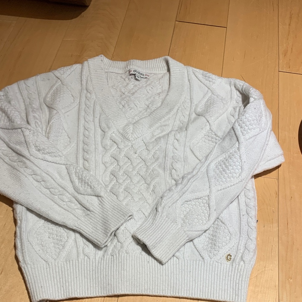 Guess Alpaca Wool White Cable Knit Sweater.